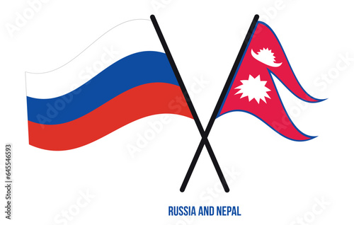 Russia and Nepal Flags Crossed And Waving Flat Style. Official Proportion. Correct Colors.