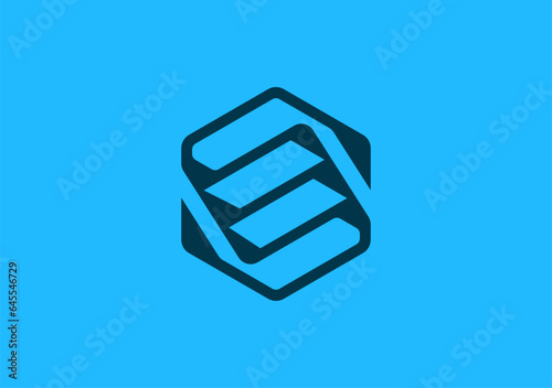 Letter S logo, within a hexagon, cleverly integrates a stair symbol, signifying progress, advancement, and a path to success