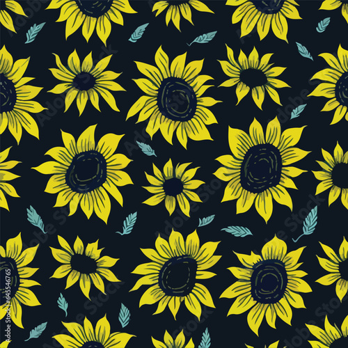 sunflowers flowers seamless pattern design on black background