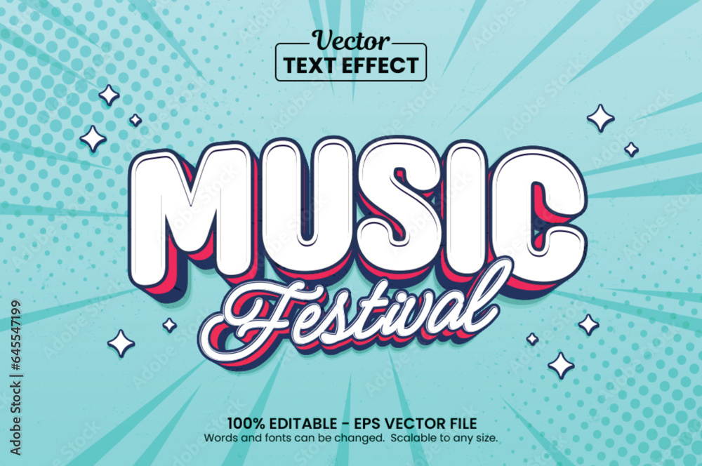 Editable text effect - Music Fest Vintage Cartoon template style premium vector