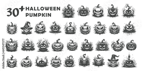 Halloween pumpkin icons set. Design elements for logo, badges, banners, labels, posters.