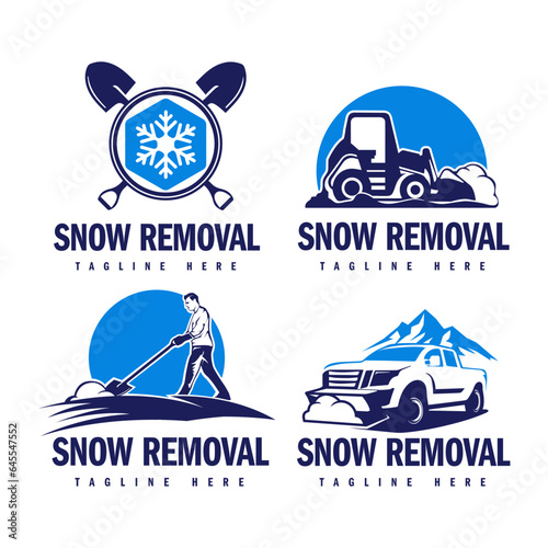 Set of snow removal logo design, snow plowing logo illustration