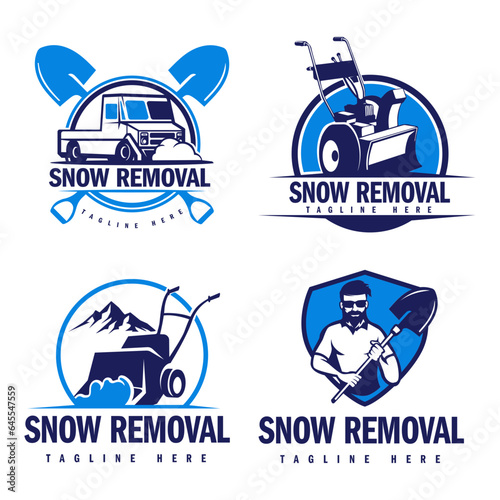 Set of snow removal logo design, snow plowing logo illustration