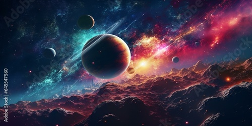 cinematic galaxy with vibrant planets and stars