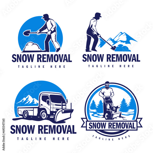 Set of snow removal logo design, snow plowing logo illustration