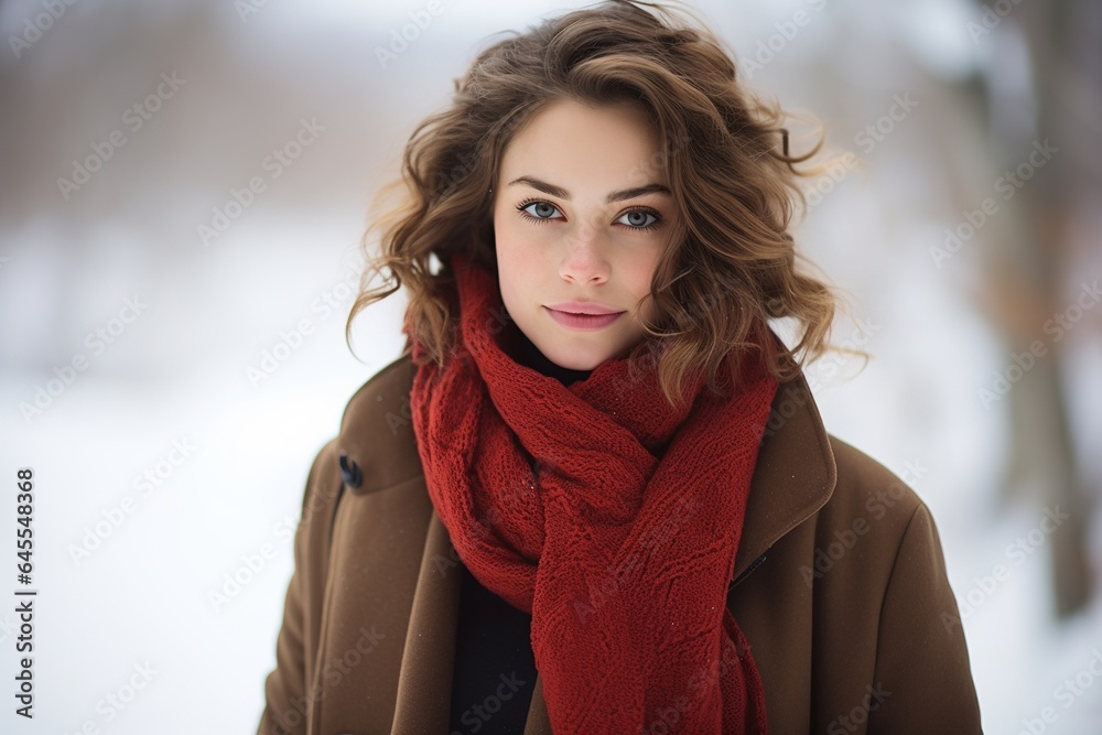 A young woman in winter attire with scarf. A young woman in winter attire with scarf.