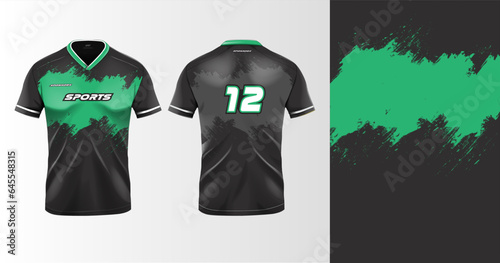 Sport jersey template mockup grunge abstract design for football soccer, racing, gaming, green color