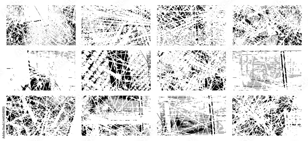 Overlay textures set stamp with grunge effect. Old damage Dirty grainy and scratches. Set of different distressed black grain texture. Distress overlay vector textures. Overlay textures set stamp with grunge effect. Old damage Dirty grainy and scratches. Set of different distressed black grain texture. Distress overlay vector textures.
