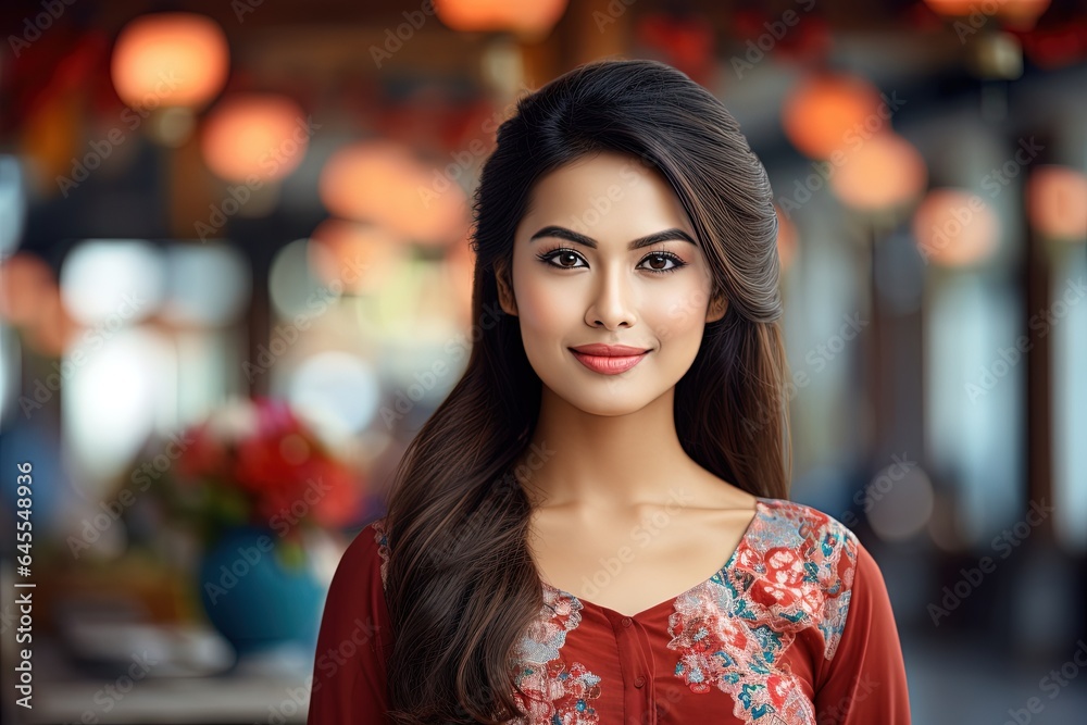 Indian lady in front of blurred background. Indian lady in front of blurred background.