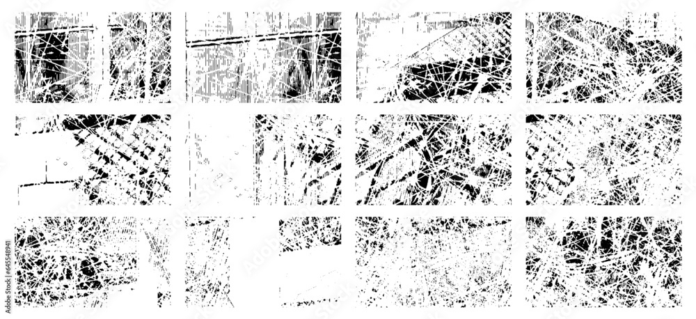 Overlay textures set stamp with grunge effect. Old damage Dirty grainy and scratches. Set of different distressed black grain texture. Distress overlay vector textures. Overlay textures set stamp with grunge effect. Old damage Dirty grainy and scratches. Set of different distressed black grain texture. Distress overlay vector textures.