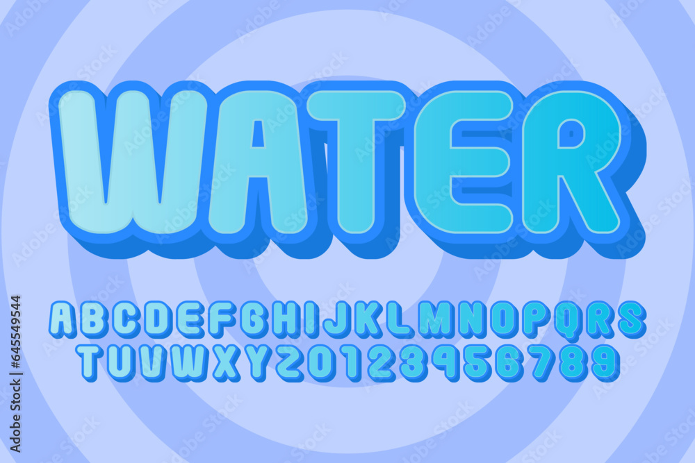 Water typography alphabets 3D style text effect vector template