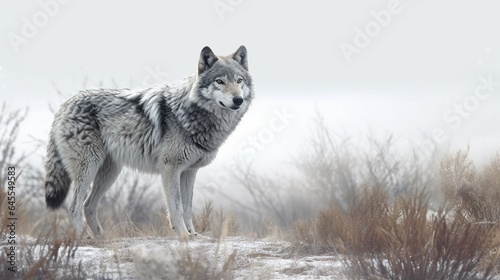 A lone wolf with a gray coat Generative Ai © Abonti