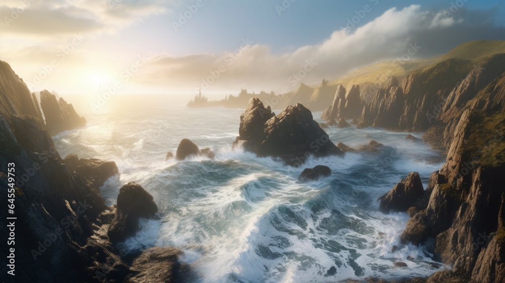 A rugged coastline with rugged cliffs and stunning Generative Ai