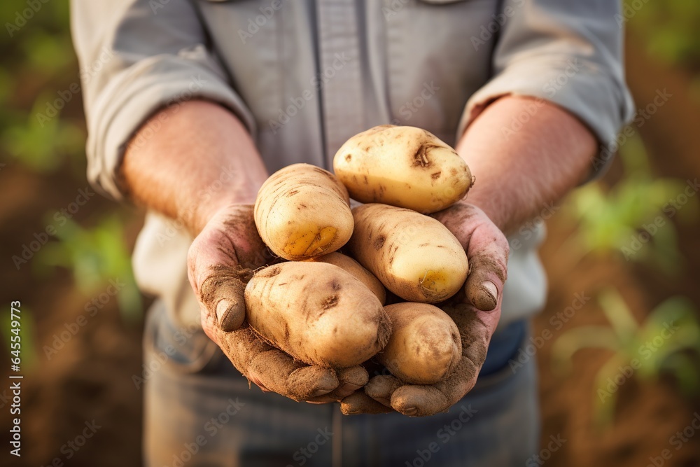 Farmer holding potatoes in hands. Farmer holding potatoes in hands.