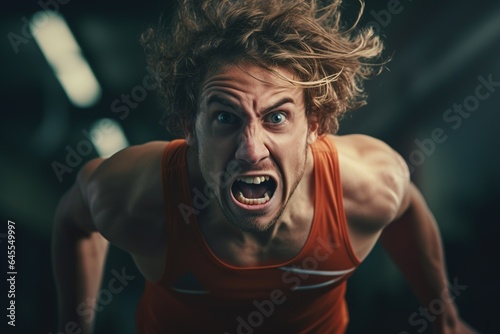 Furious athlete man running.