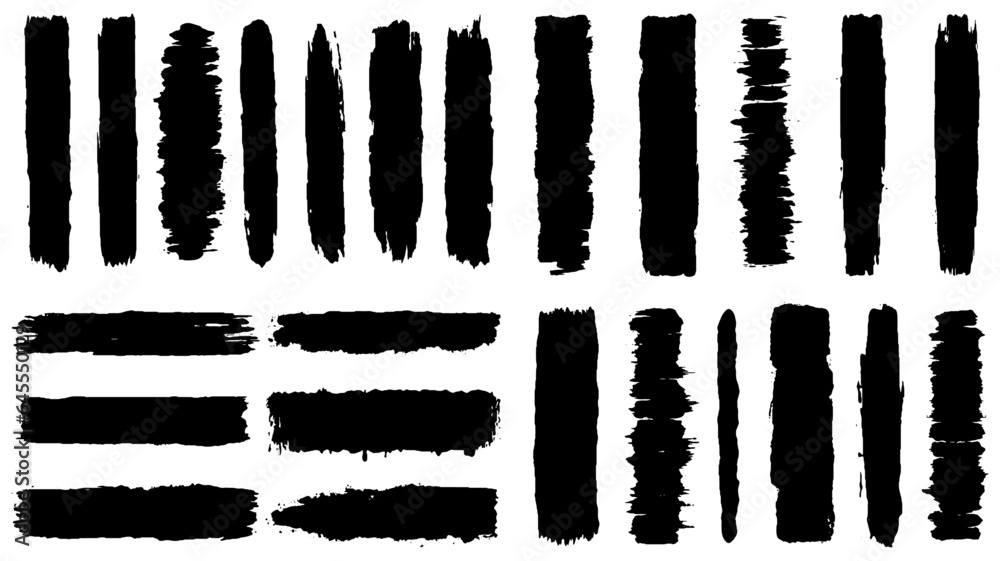 Set of grunge black paint brush strokes. Brush strokes collection isolated on white background for design. Grunge backdrop, trendy brush stroke for black ink paint. vector illustrator Set of grunge black paint brush strokes. Brush strokes collection isolated on white background for design. Grunge backdrop, trendy brush stroke for black ink paint. vector illustrator