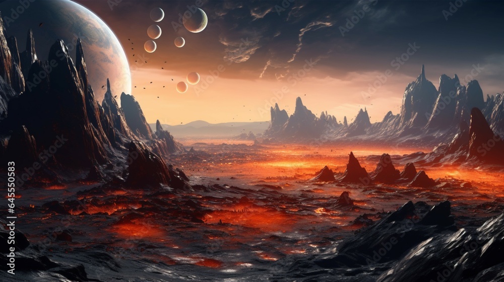 Futuristic land scape of a distant planet Generative Ai