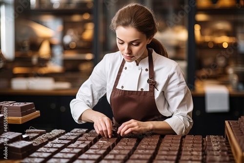 Female master chef chocolatier working. photo