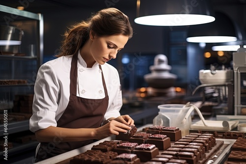 Female master chef chocolatier working.