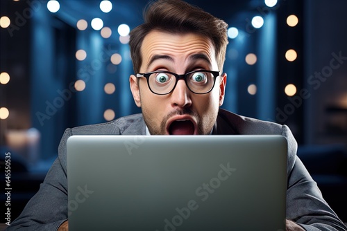 Men surprised in front of a laptop.