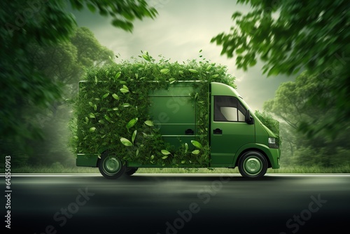 Green transportation concept with delivery truck.