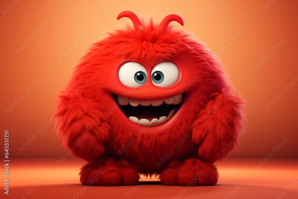 Cute red furry monster 3D cartoon character