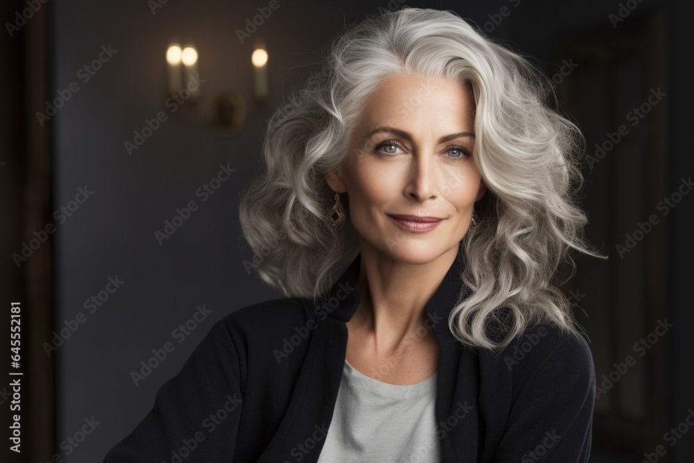 Fototapeta premium Beautiful middle age gray haired woman.