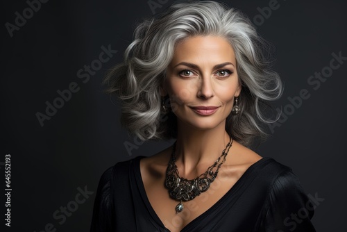 Beautiful middle age gray haired woman.