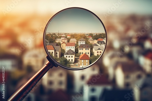 Searching for house with magnifying glass.
