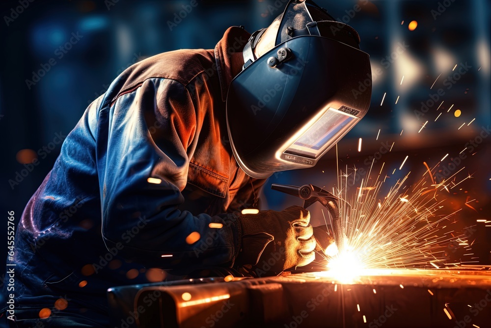 Welder is welding metal. Welder is welding metal.