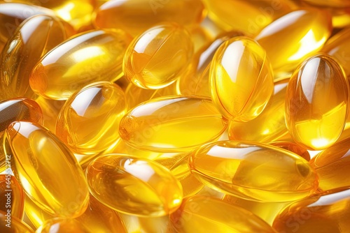 Yellow, transparent capsules with vitamin D.