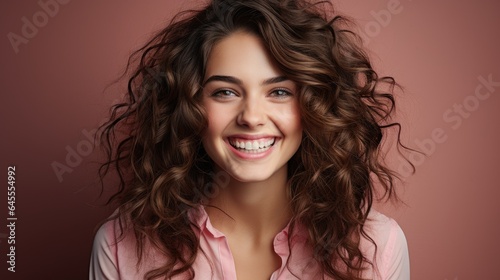 A young attractive smiling woman, pink, generative ai