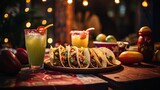 Delicious tacos with cocktail on the table AI Generative