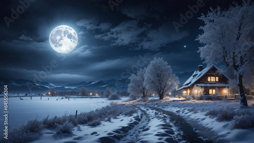 Christmas background with night winter landscape