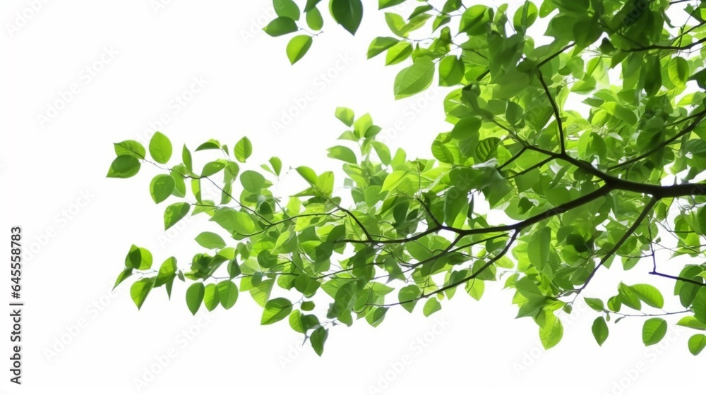 Green tree leaves and branches isolated on white generative ai Green tree leaves and branches isolated on white generative ai
