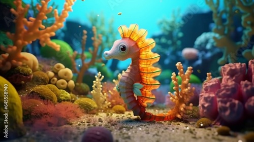 Image for 3d floor Underwater world Cute Seahorse generative ai