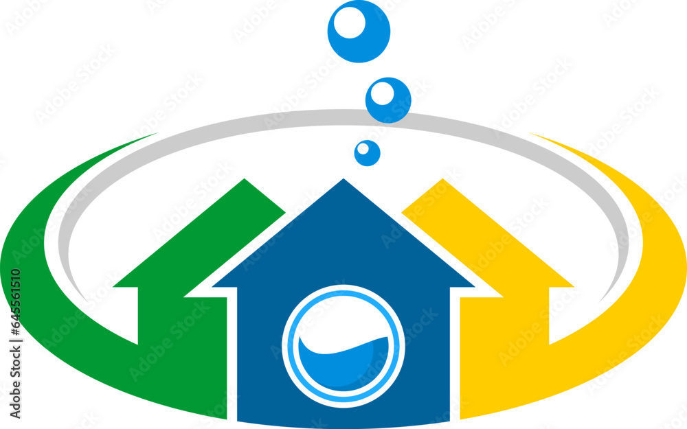 Three house with laundry machine and bubble Three house with laundry machine and bubble