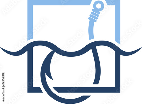 Square shape with fishing hook and sea wave