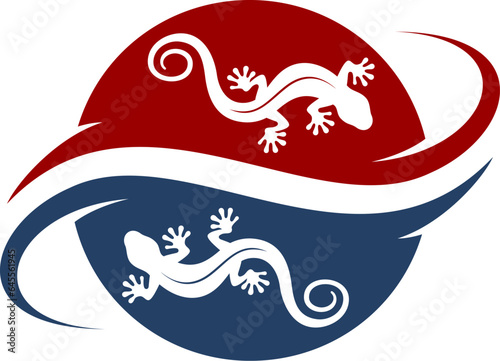 Circular shape with lizard and swoosh