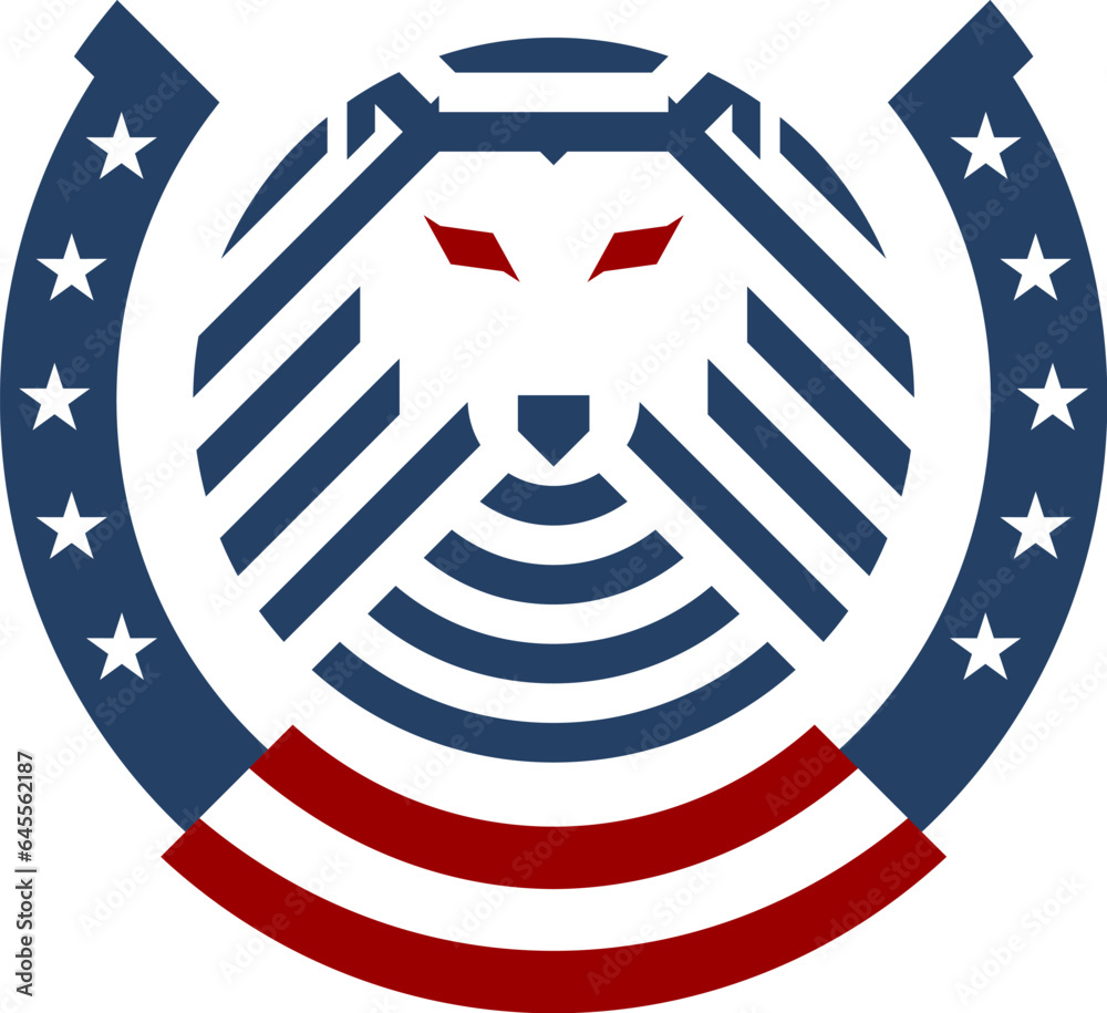 Obraz premium Horse shoe with american flag and lion