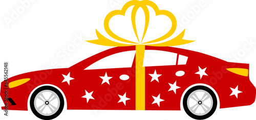 Red car with star and gift ribbon