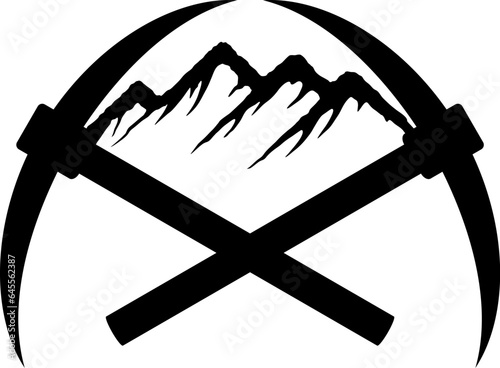 Cross mining axe with mountain