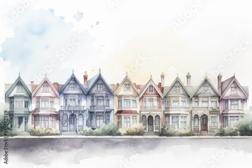 Row of Cute Colorful Houses Illustration - Watercolor Style