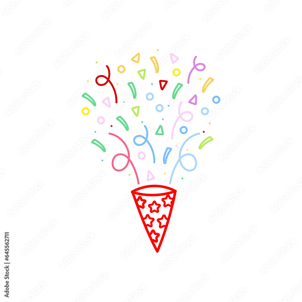cute party popper isolated confetti explosion firecrackers celebration vector drawing illustration hand drawn style