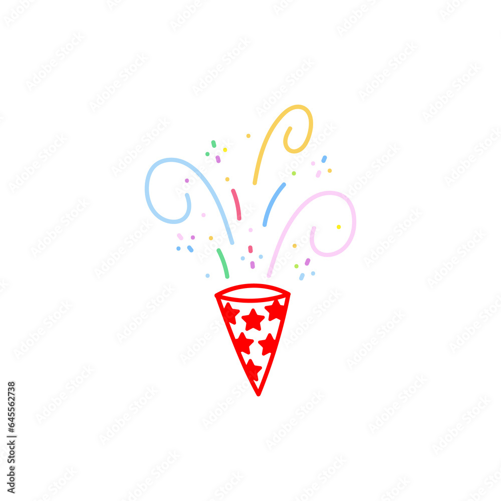 cute party popper isolated confetti explosion firecrackers celebration vector drawing illustration hand drawn style