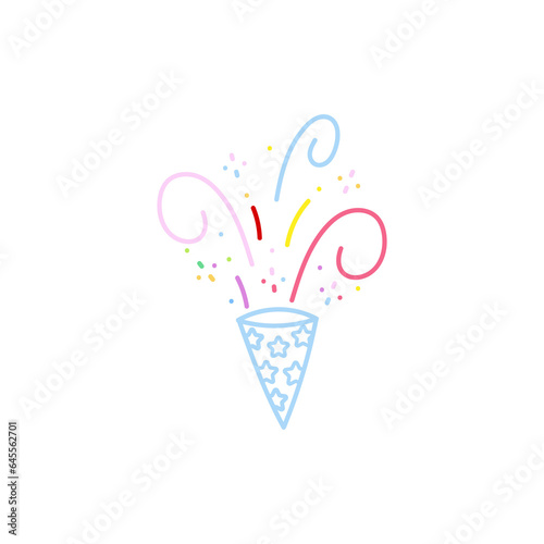 cute party popper isolated confetti explosion firecrackers celebration vector drawing illustration hand drawn style