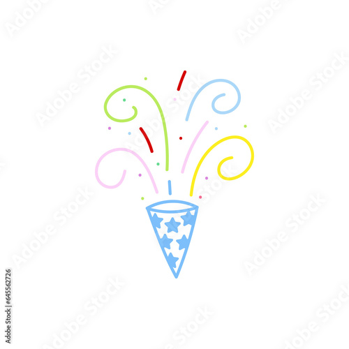 cute party popper isolated confetti explosion firecrackers celebration vector drawing illustration hand drawn style