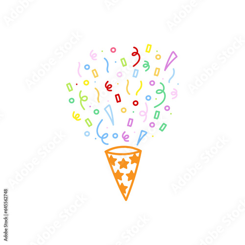 cute party popper isolated confetti explosion firecrackers celebration vector drawing illustration hand drawn style