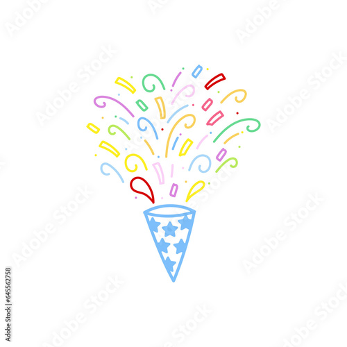cute party popper isolated confetti explosion firecrackers celebration vector drawing illustration hand drawn style