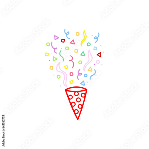 cute party popper isolated confetti explosion firecrackers celebration vector drawing illustration hand drawn style